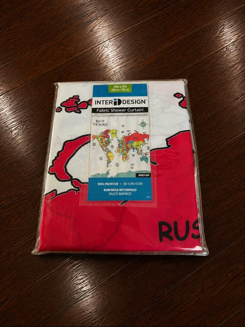 World Map Fabric Shower Curtain - Red/White