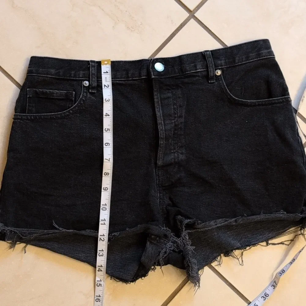 Everlane The Cheeky Short Black Rough Hem Distressed Shorty Shorts Size 31