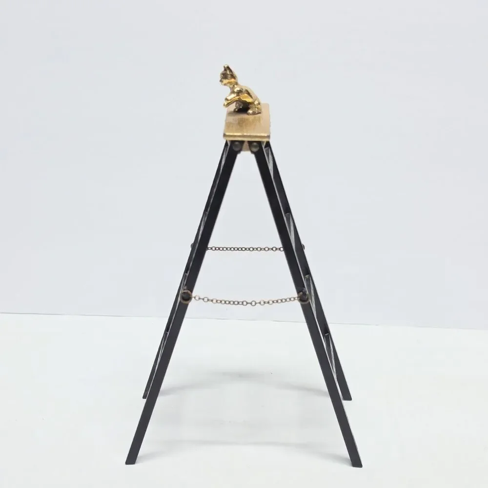 Vintage Jameco Gold Tone Kitten Cat Black Ladder Earrings Holder Stand Organizer