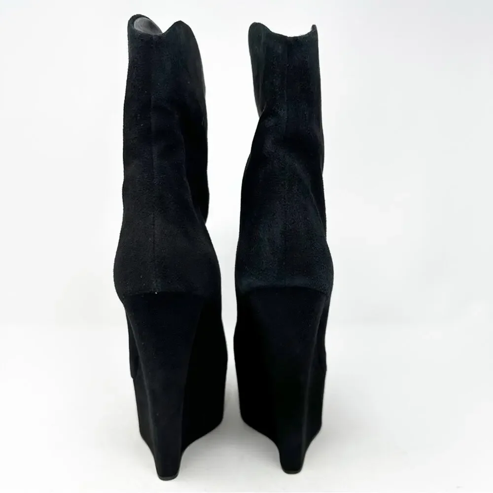 Giuseppe Zanotti Black Suede Platform Wedge Ankle Boots Womens Size EU 38.5