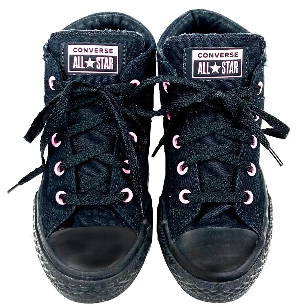Converse All Star Kids Black Canvas Mid Tops Size 2