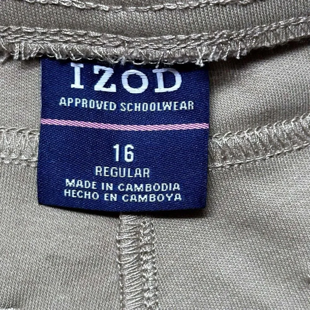 IZOD Girls Size 16 School Uniform Skinny Pants Beige Stretch Academic NWT