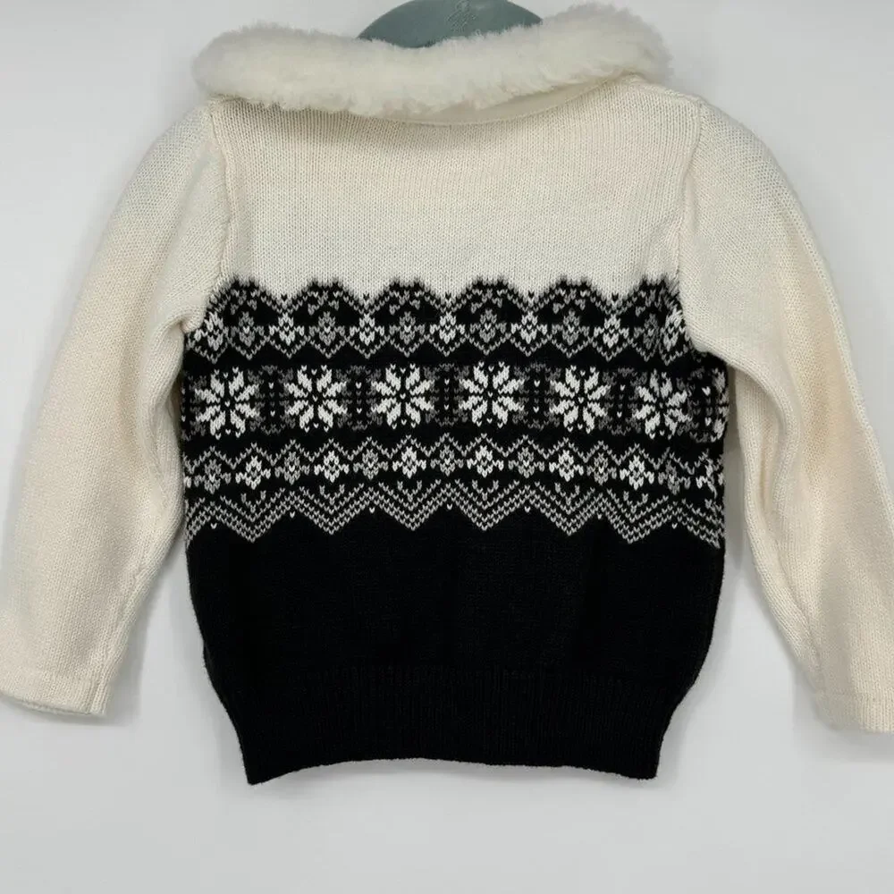 Janie‎ and Jack Fair Isle Faux Fur Collar Sweater Size 18-24 Months
