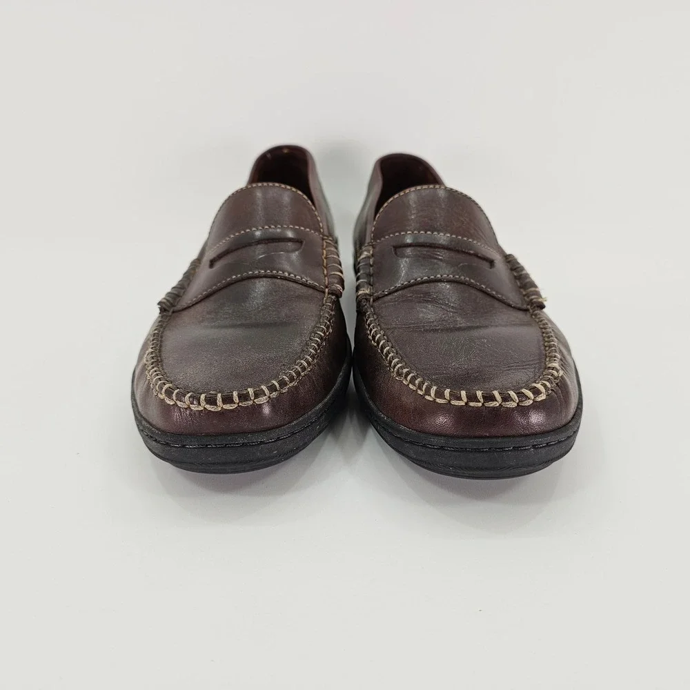 Cole‎ Haan Mens Brown Leather Penny Loafers Moc Toe Slip On Shoes Size 9