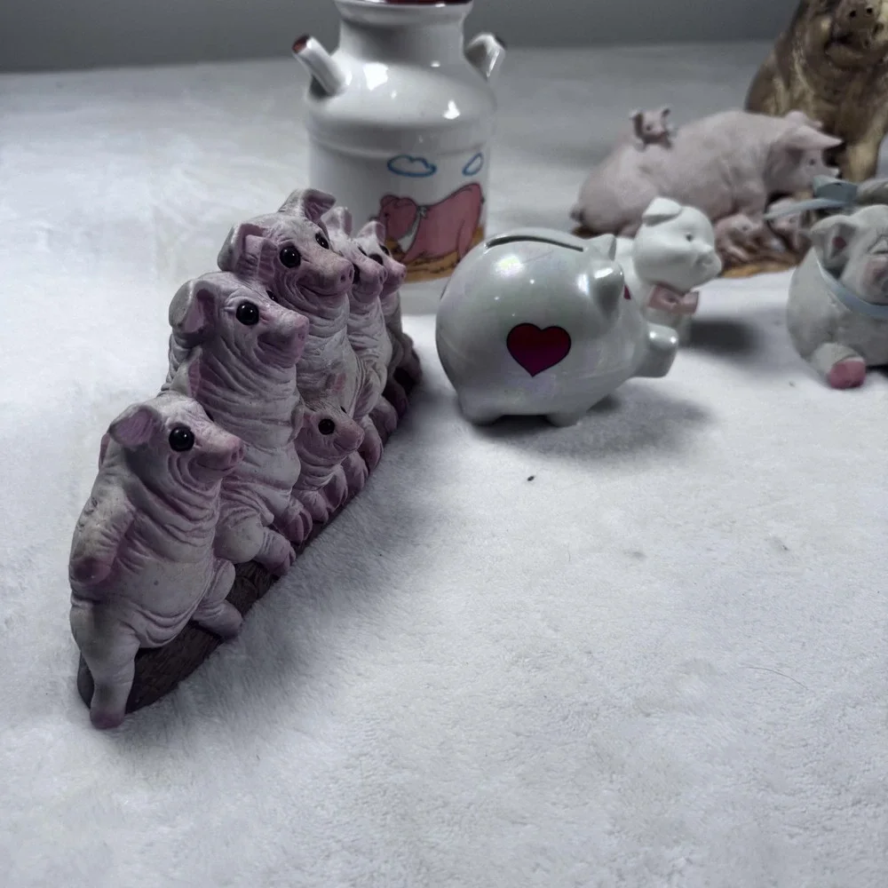 Lot 10 Pig Figurines Banks Arkansas Souvenir Farmhouse Decor Ceramic Resin Metal