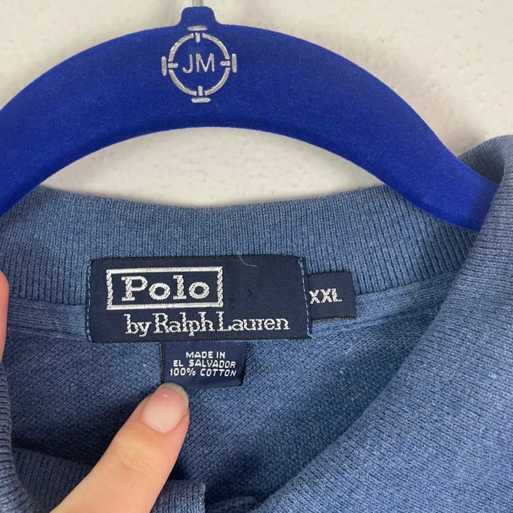VTG Polo Ralph Lauren Long Sleeve Polo Shirt Blue Red Pony Logo Men's XXL‎