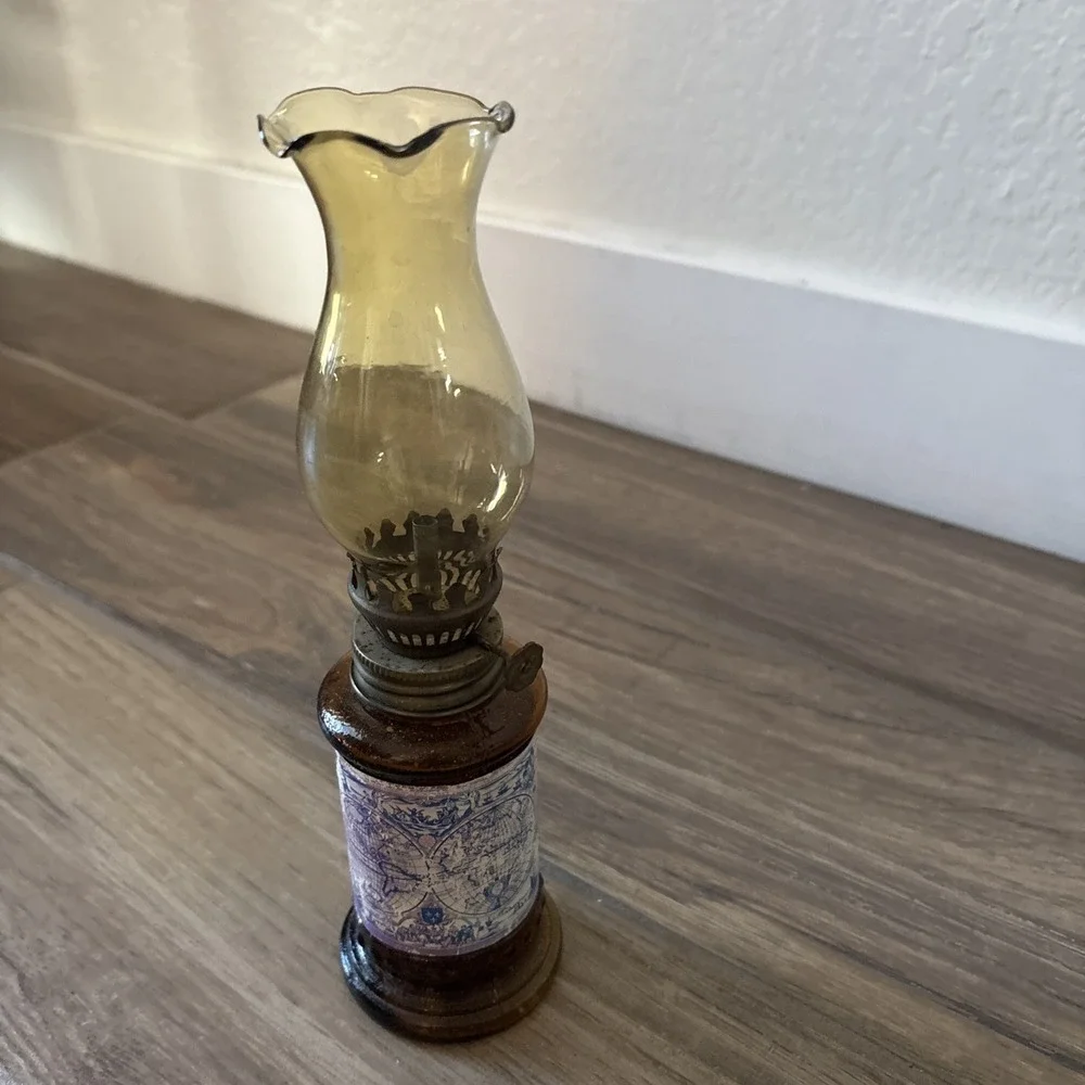 Vintage Amber Glass Globe Atlas Oil Lamp 1960s Japan‎ 8