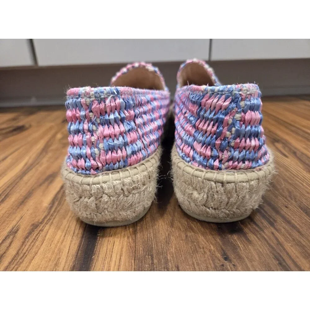 Manebí Platform Espadrilles Pink Blue Woven Raffia Slip On EU 39 US 8.5