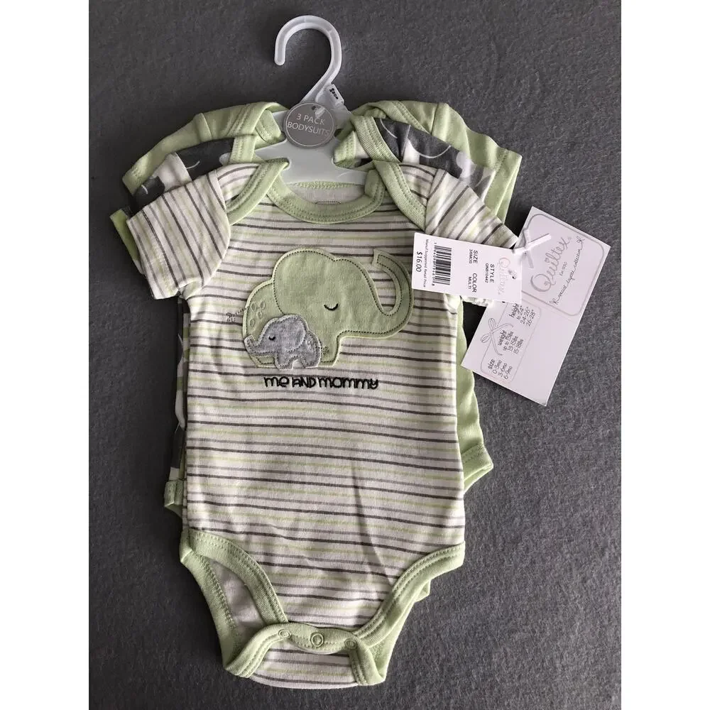 Quiltex 3-Pack Bodysuits in Green Infant 3 to 6 Months NEW