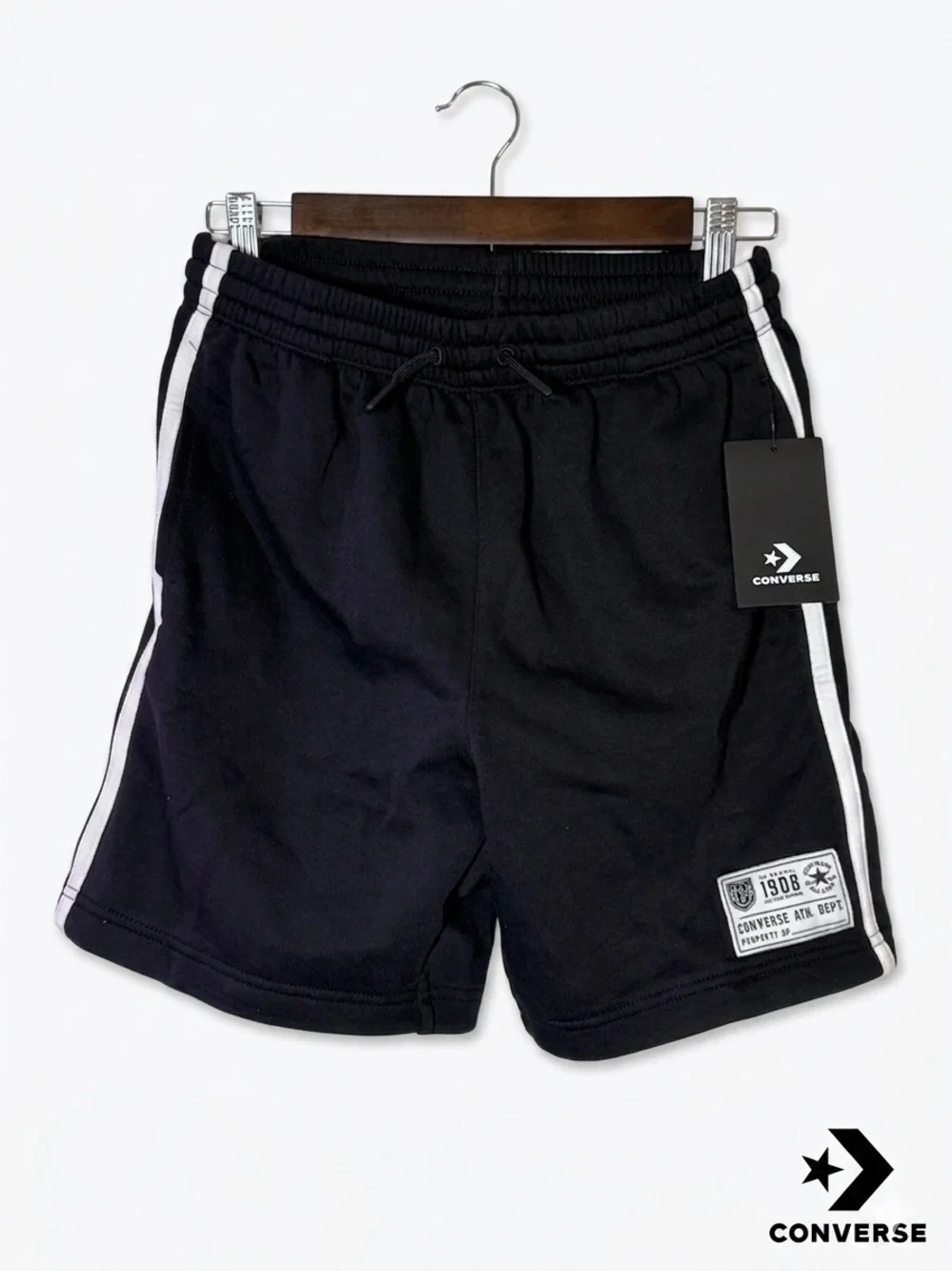 Nwt Converse Kids Black Athletic Dept 1908 Track Shorts Size L 12-13yrs