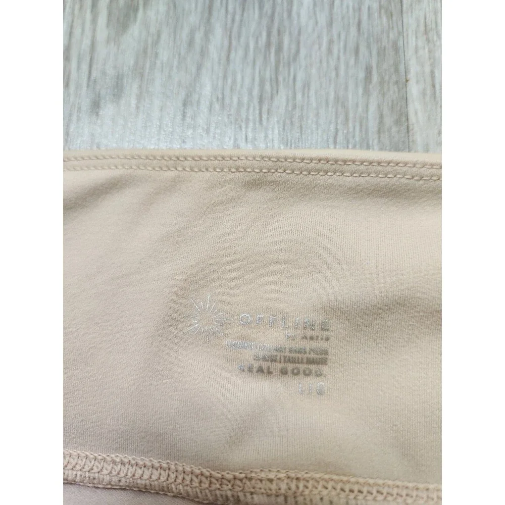 Aerie OFFLINE Nude Beige Pleather Leggings High Waisted Lightweight Yoga L EUC