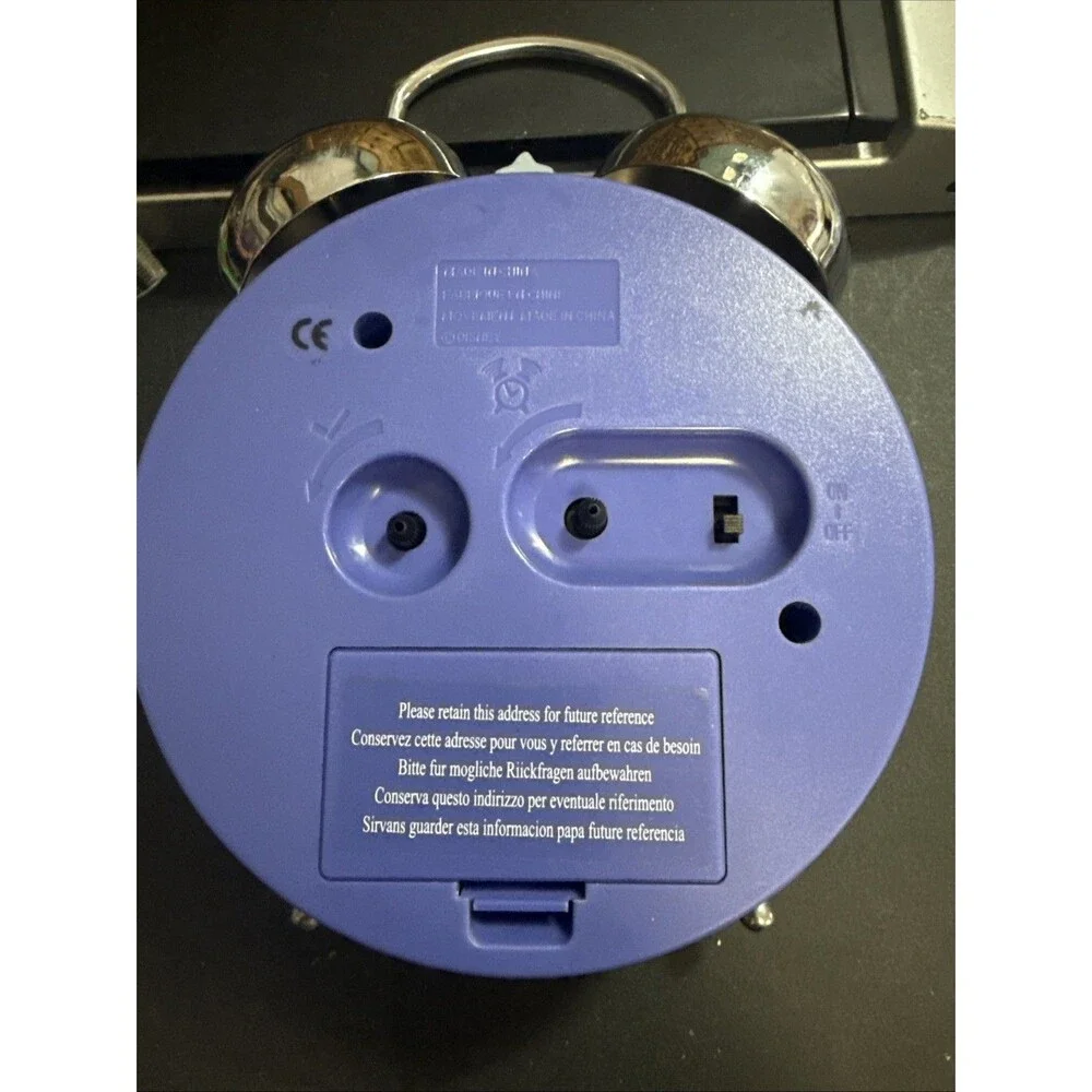 Disney Tinker Bell Twin Bell Alarm Clock Purple, Glow In The Dark Hands, Disney!
