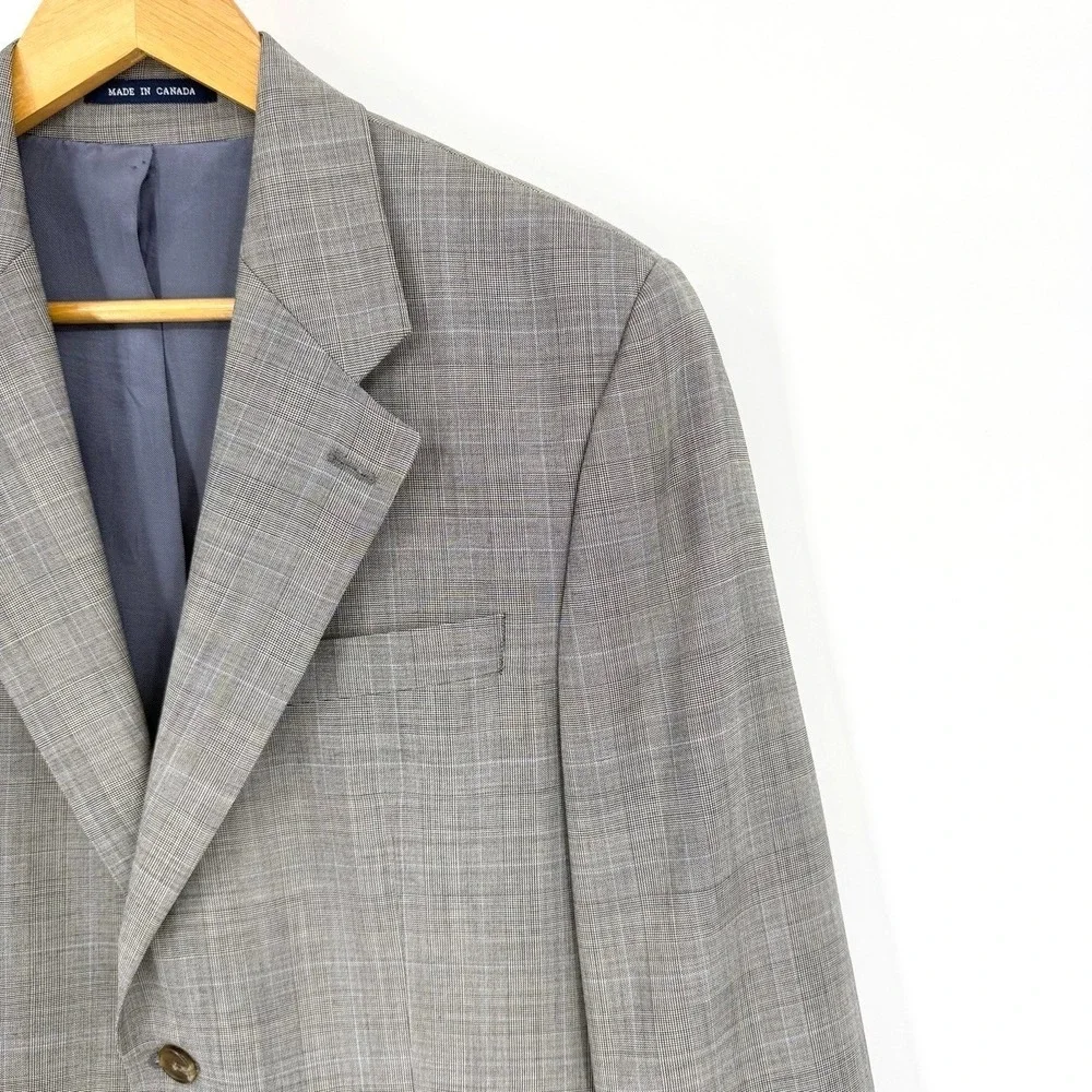 Ralph Lauren Mens‎ 38R 100% Wool Blazer Grey Glen Plaid Sport Coat Designer