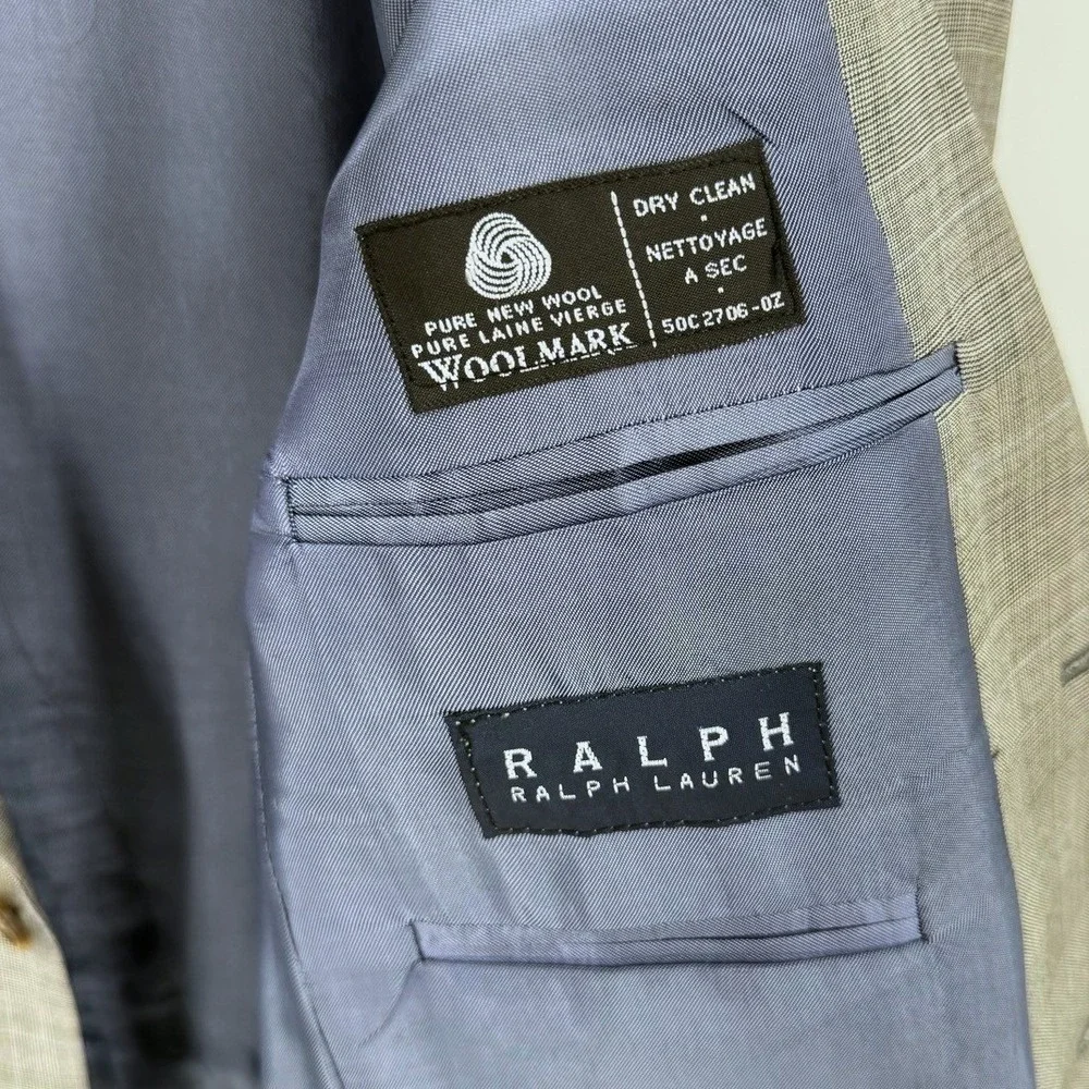 Ralph Lauren Mens‎ 38R 100% Wool Blazer Grey Glen Plaid Sport Coat Designer