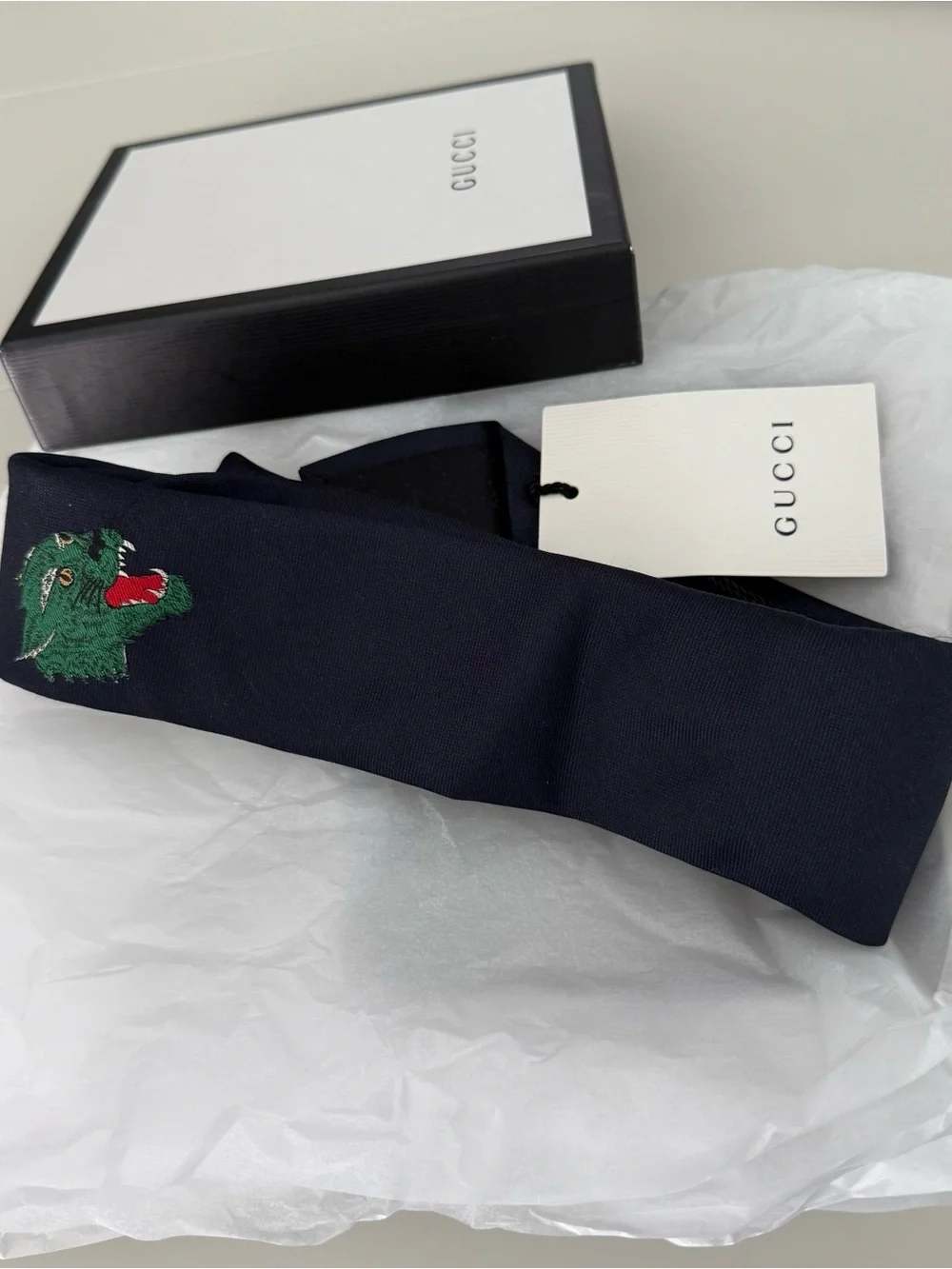 Gucci Panther Appliqué Silk and Wool Blend Tie
