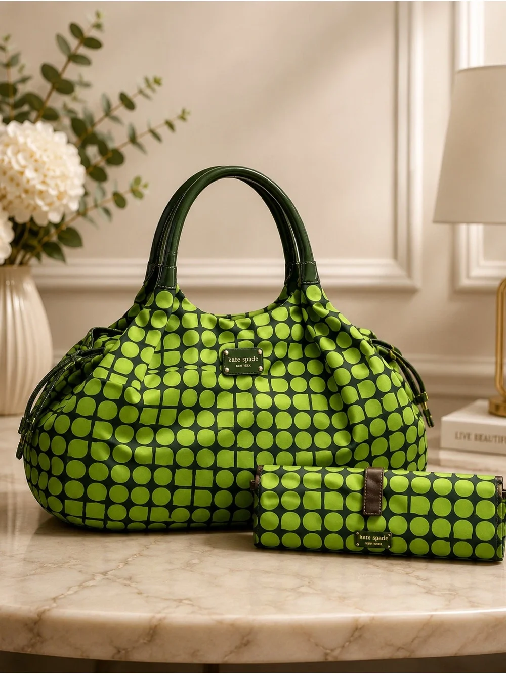 Kate Spade “Dot Noel” Stevie Diaper Bag & Matching Changing Pad Set-Lime NWOT