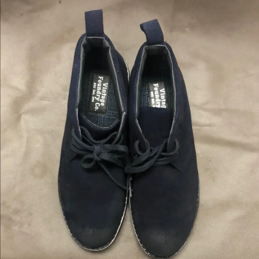 Vintage Foundry Co. Blue Chukka Boots with Suede Finish.