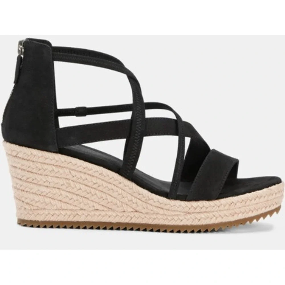 Eileen Fisher Wanda Black Nubuck Espadrille Wedge Sandals Womens 10 WANDA-NB