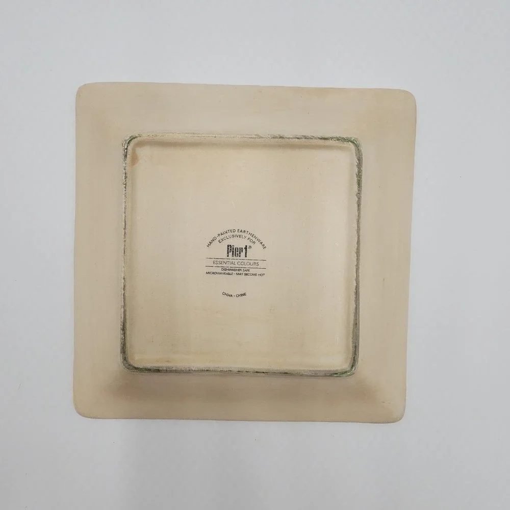 Pier 1 Essential Colours Hand-Painted Earthenware Square Plate 8x8 Cream