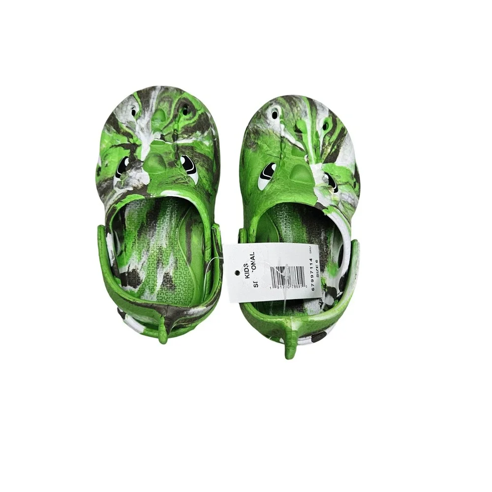 Dinosaur Clogs Toddler Boys Size 6 Green Marbled 3D T-Rex Slip On Shoes Summer