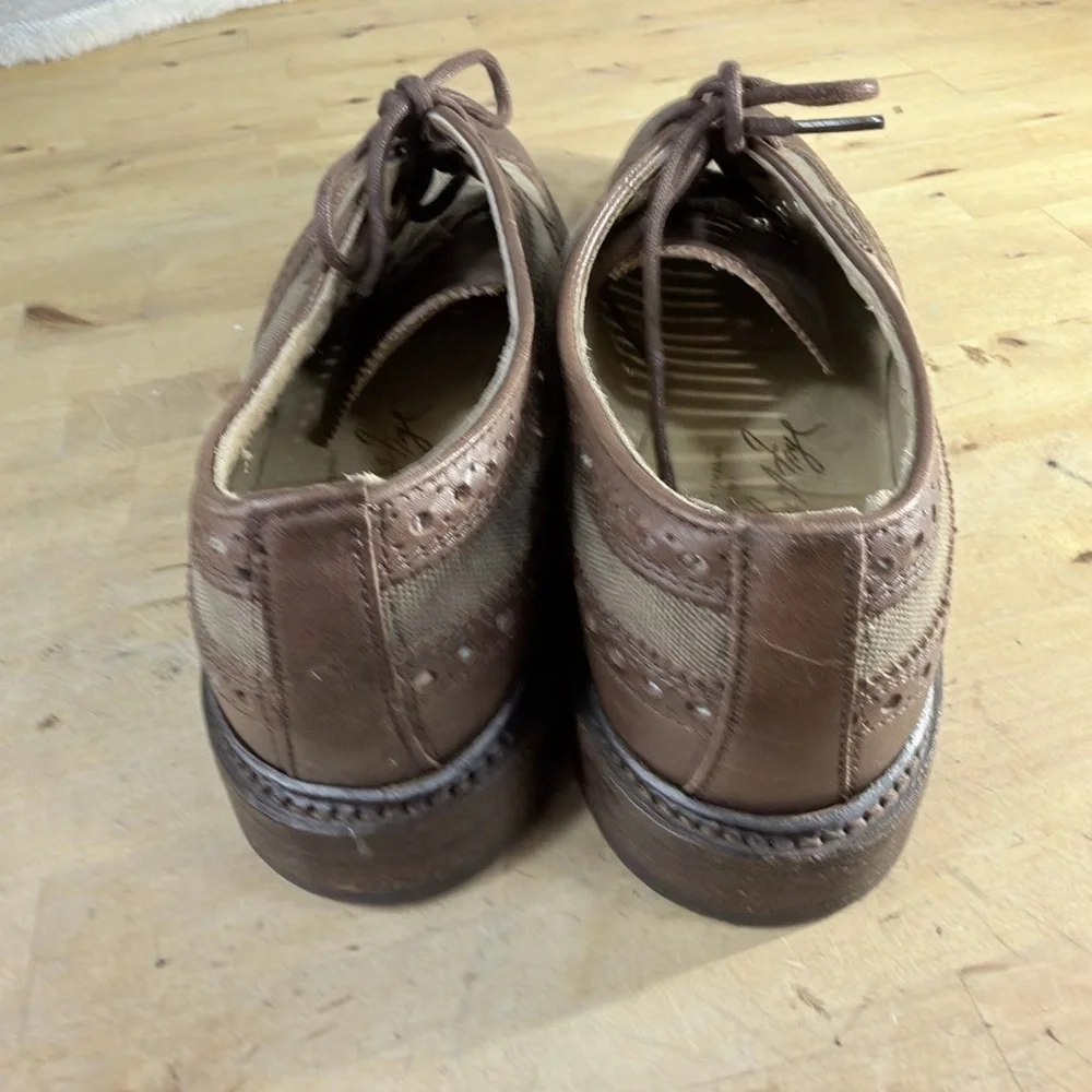 Frye John Addison Men’s Wingtip Oxford Dress Shoes Brown Canvas Leather Size 10