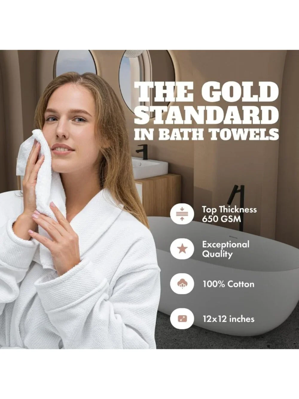 12 Pack White Washcloths - 600 GSM Soft, Highly Absorbent Cotton Shower Cloths