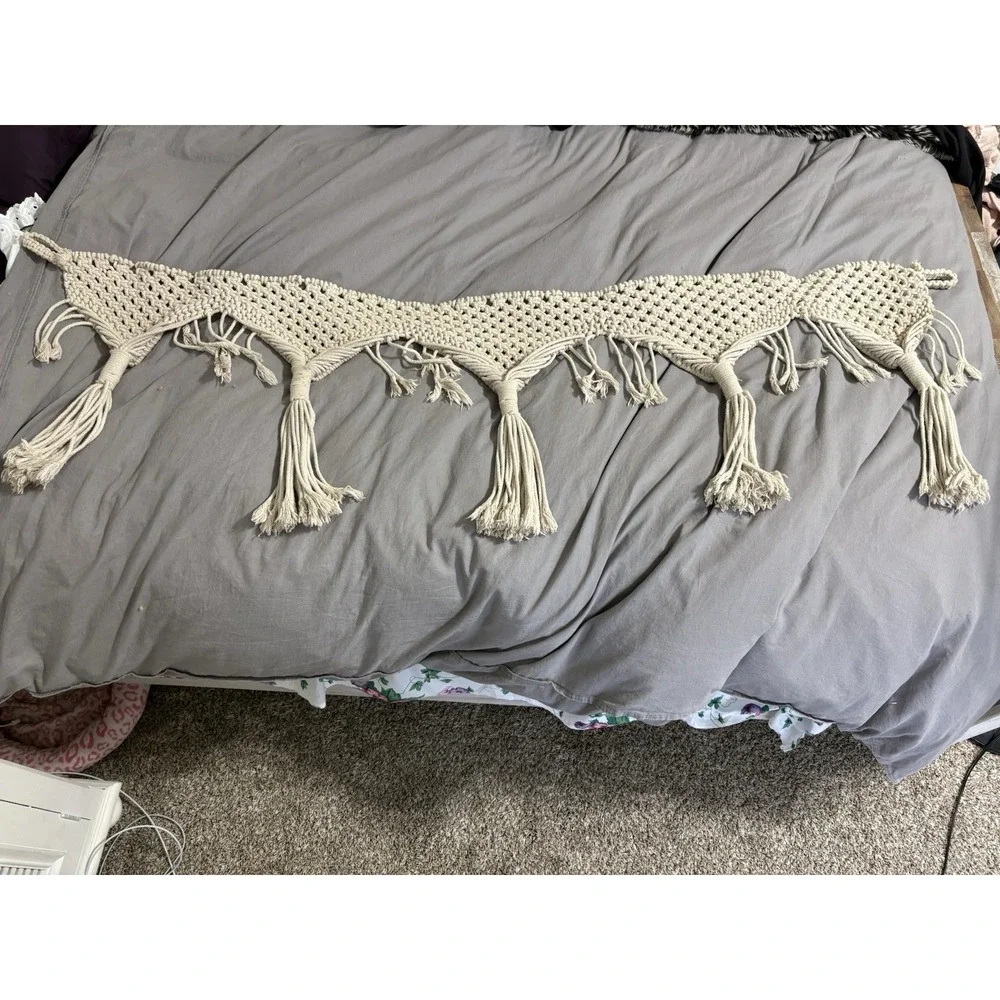 Boho Macrame Window Curtain 65 x 18 in Hand Woven Wall Hanging Mantle Scarf‎