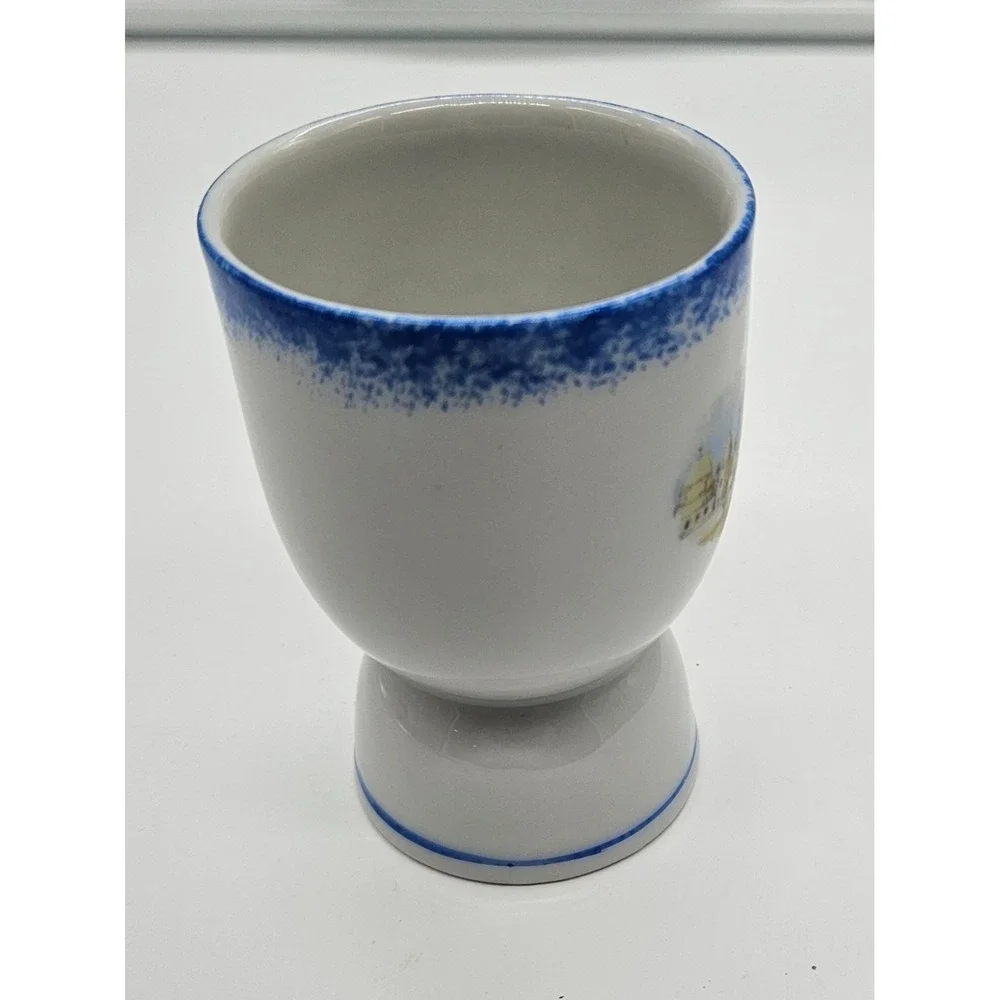Vintage Egg Cup White Blue Cityscape Design‎ Breakfast Kitchen Decor