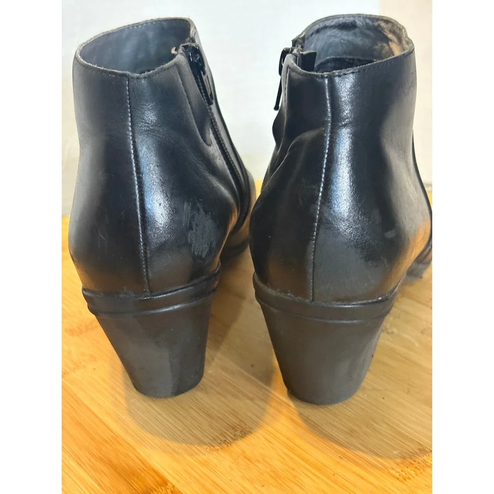 Abeo Womens Black Leather Side Zip‎ Block Heel Ankle Booties size9.5 SKU114