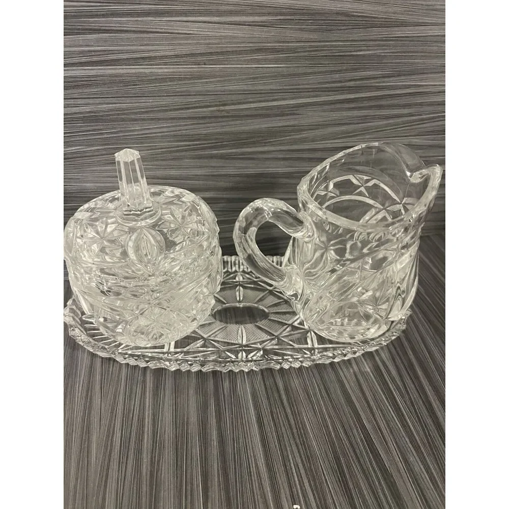 Vintage & Antique Crystal‎ Glass Sugar And Cream Glass, Serving Tray,