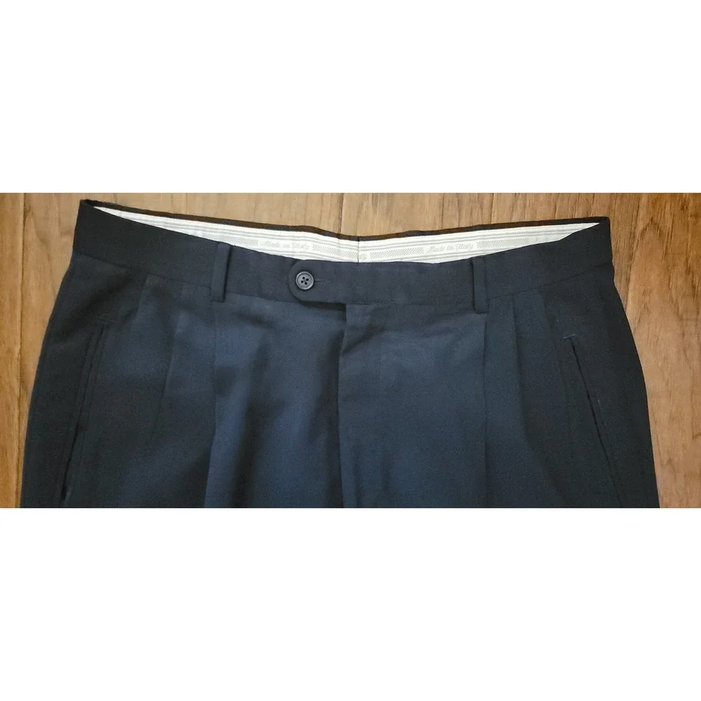 Antonio Pelluso Men's Black Pleated Wool Dress Trousers‎ Sz 36x31 Made IN ITALY