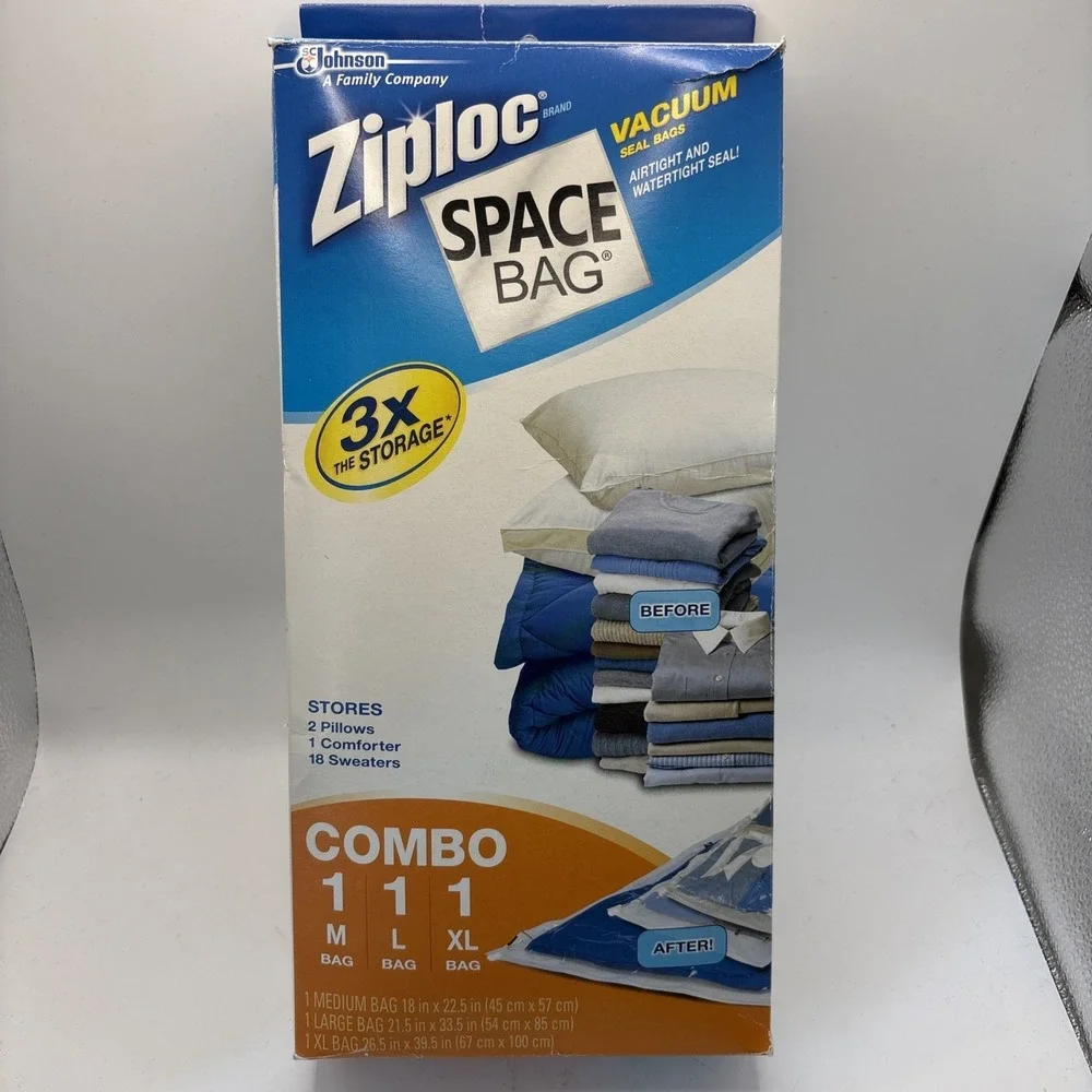 Ziploc Space‎ Bag Vacuum Seal Combo 1 Med 1 Large 1 XL 3x the Storage