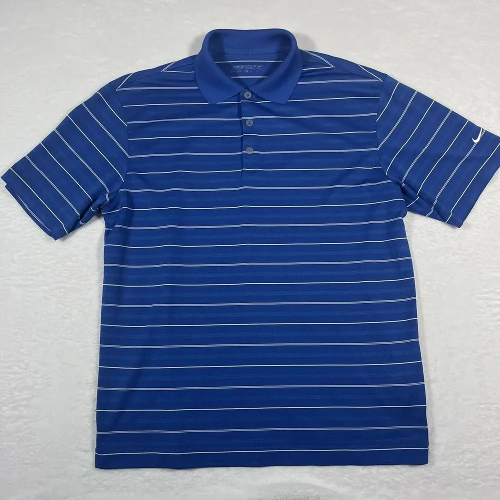 Nike Golf Men's Medium‎ Dri-Fit Tour Performance Blue with White Stripes Polo