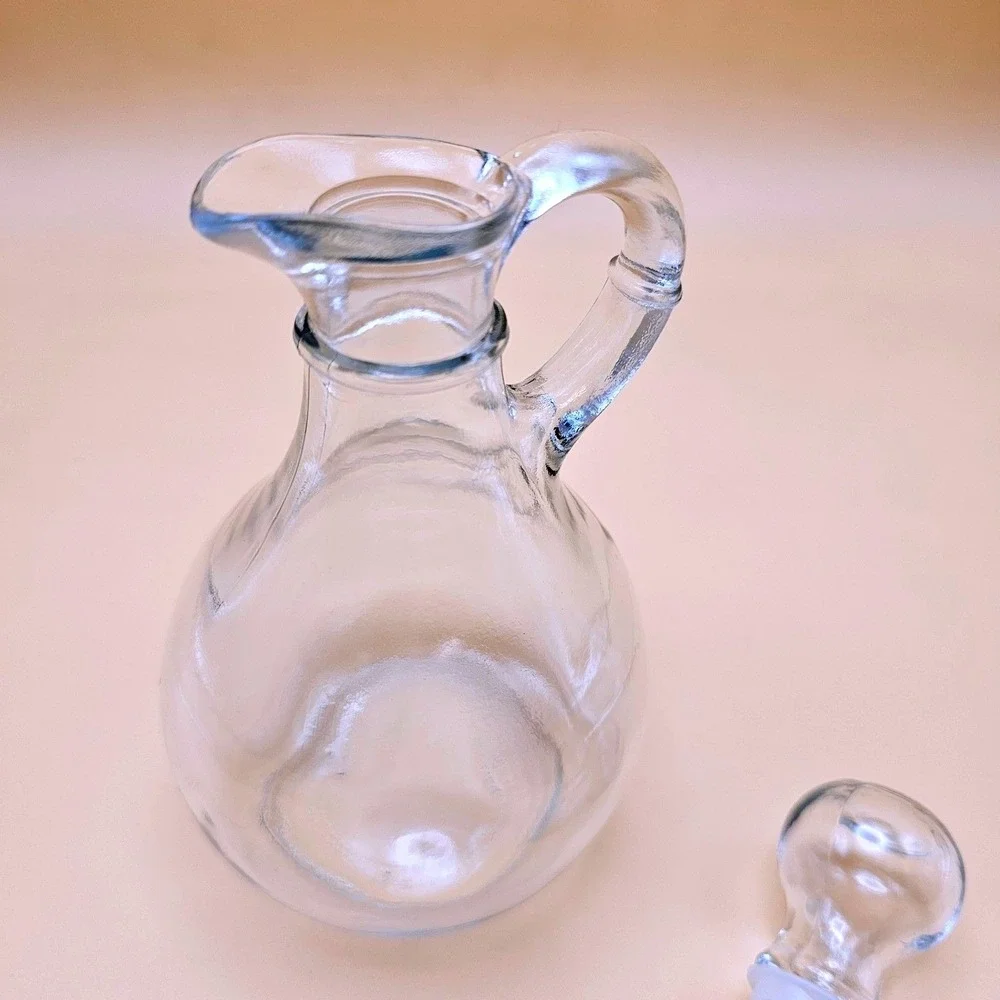 Glass Cruet Carafe‎ Pourer with Handle and Stopper Vinegar Oil Dispenser