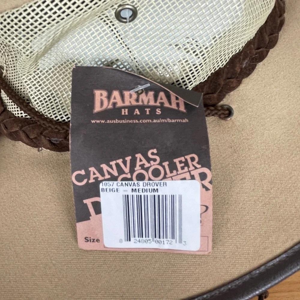 Barmah 1057 Canvas Cooler Drover Hat Size M UV Protection Mesh Outback Safari