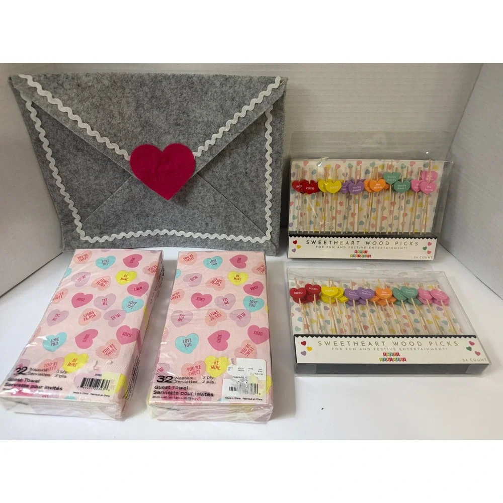 Valentine Party Bundle Heart Napkins Wood Picks Party Set‎ 9