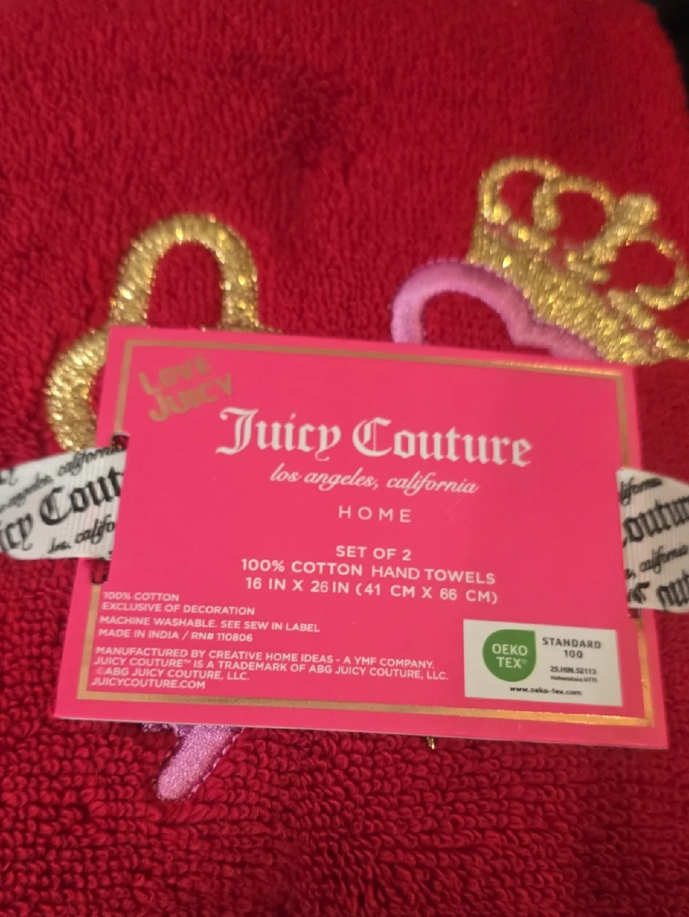 Juicy Couture Home Heart & Key Logo Embroidered Hand Towel Set