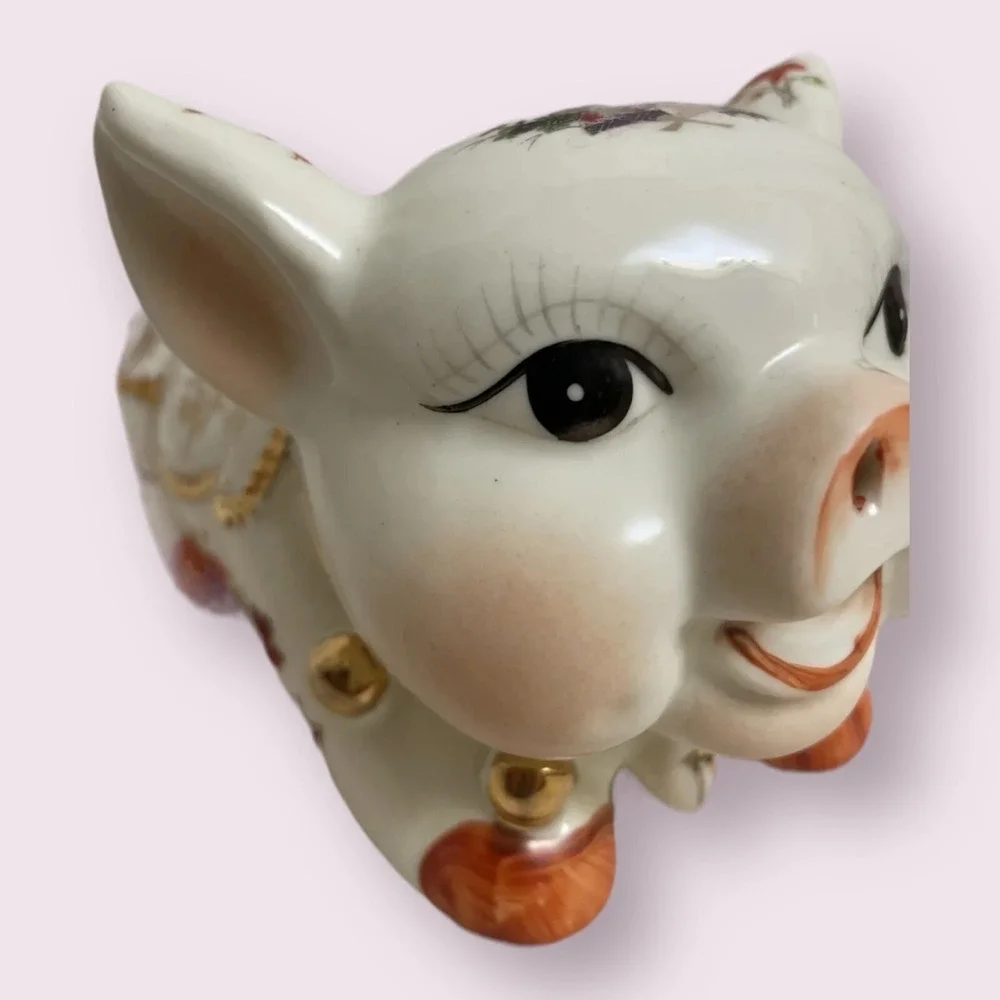 Chinese Floral Ceramic Piggy Bank Home Decor Small White Gold