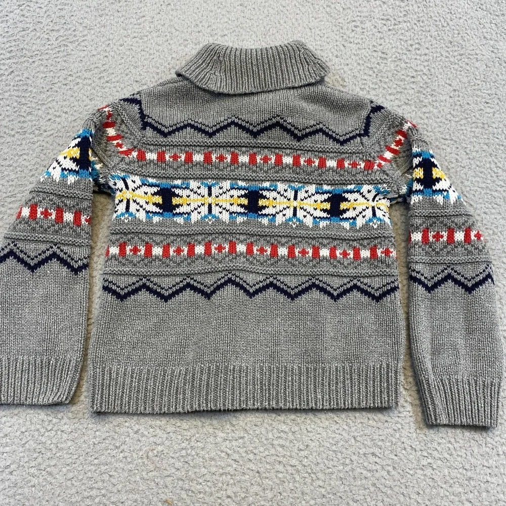 Gymboree Sweater Kids 5-6 Gray Fair Isle Shawl Collar‎ Holiday Pullover Knit