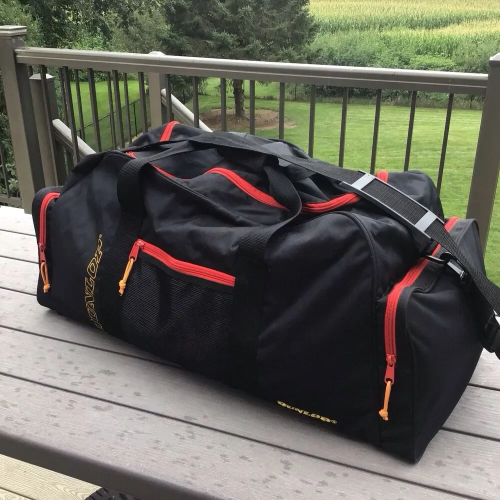 Vintage 90s Dunlop Duffle Bag Shoulder Strap Side Pockets Black 26”x14”x12”Large