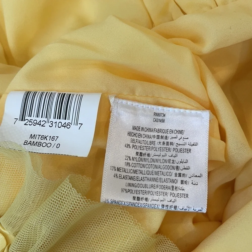 BCBGMaxazria Bamboo yellow ruched strapless cocktail dress 0 NWT