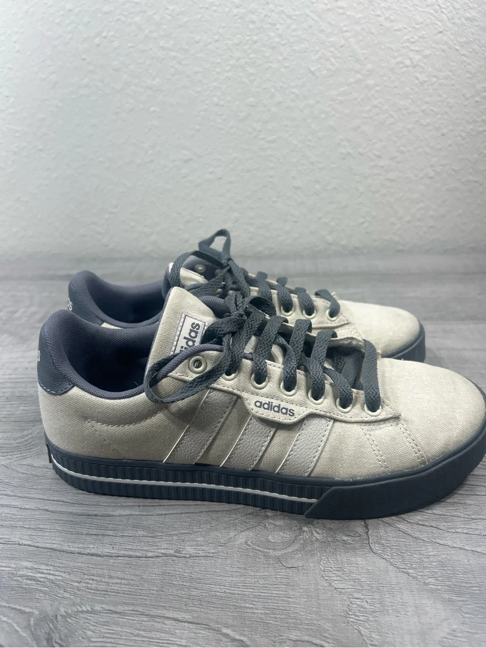 adidas Beige Canvas Sneakers with Black Soles and Laces Size 7 Men’s