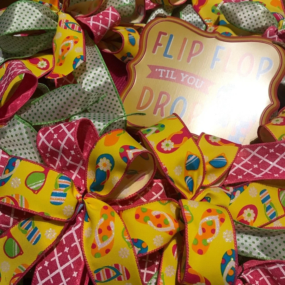 Summer Flip Flops Wreath Whimsical Wall Front Door Wreath NEW FINAL SALE