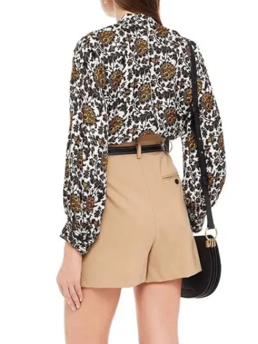 Sandro Dams Silk Twill Bow Shirt White Print NWT Size 4 (US 10)