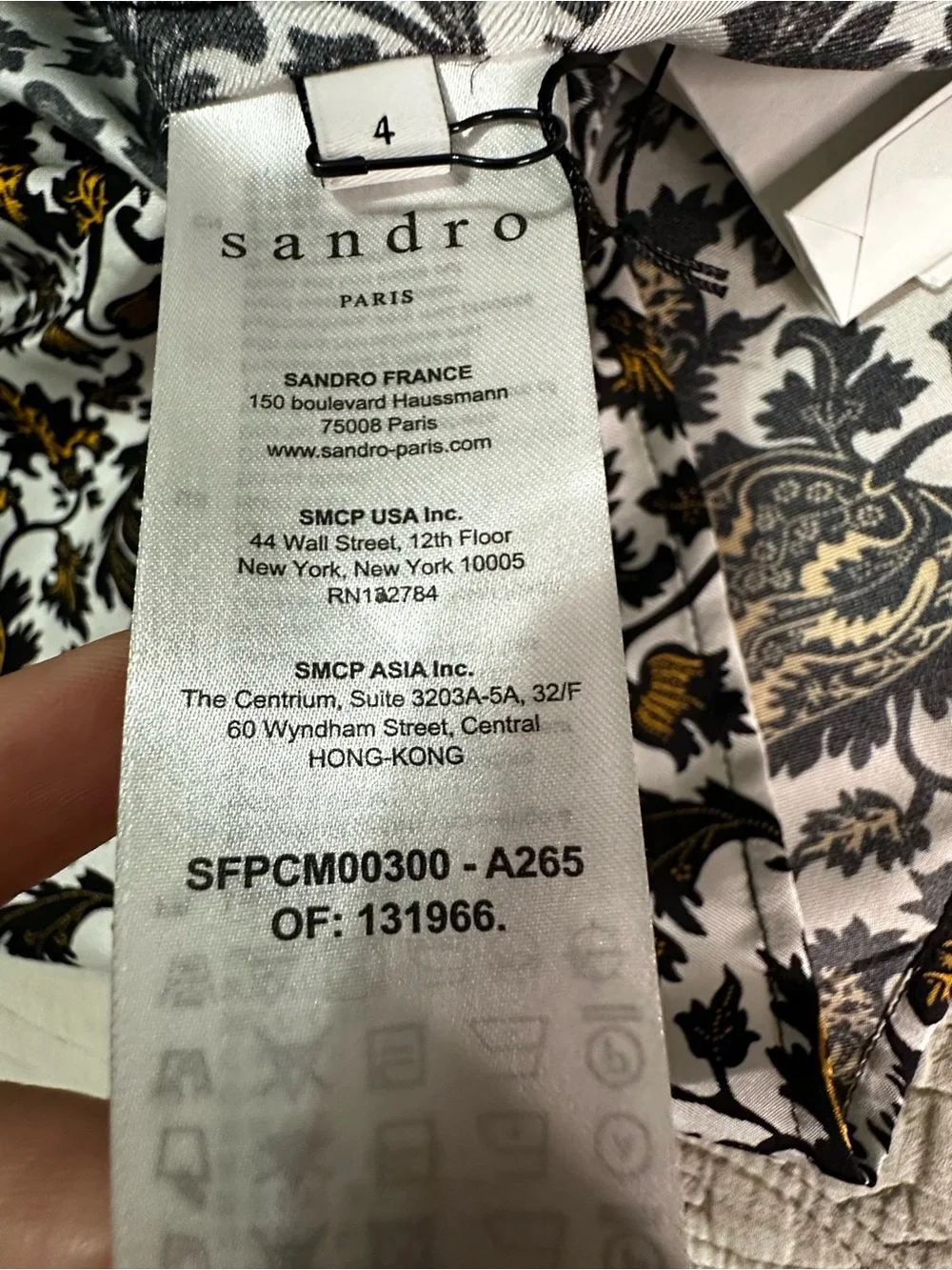 Sandro Dams Silk Twill Bow Shirt White Print NWT Size 4 (US 10)