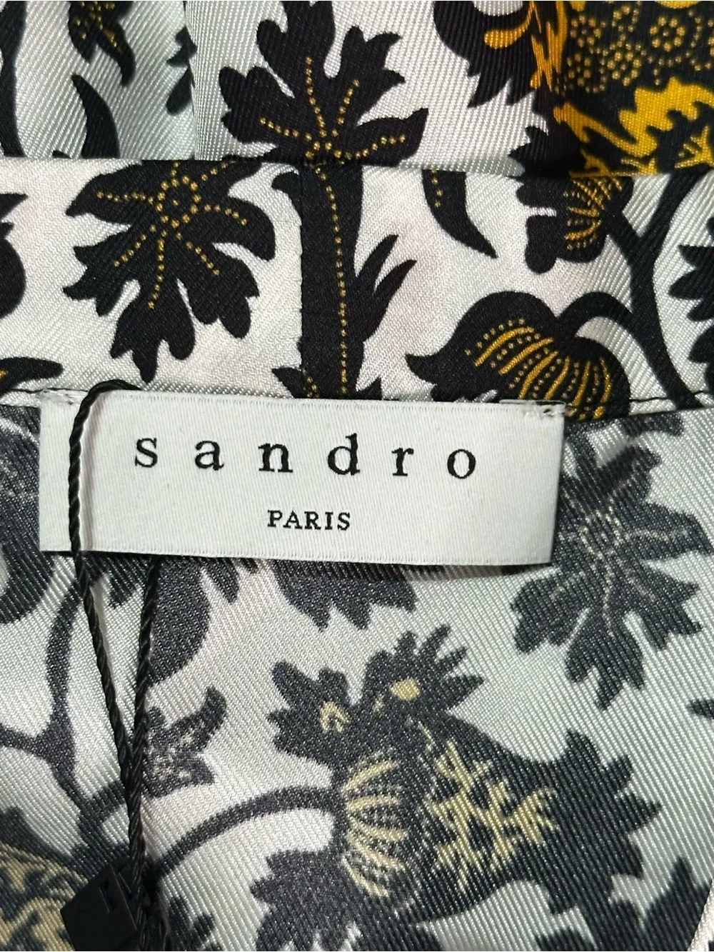 Sandro Dams Silk Twill Bow Shirt White Print NWT Size 4 (US 10)