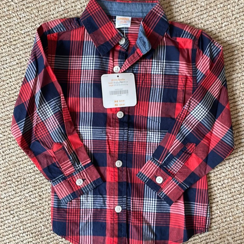 NWT Gymboree 18-24 red and blue plaid button down shirt