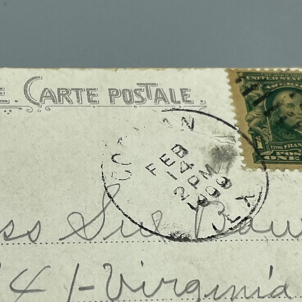Vintage 1908 Valentine Postcard Romantic Couple Kissing Conroe Texas Postmark