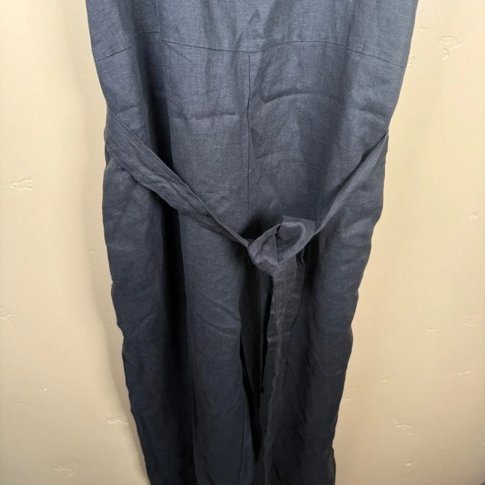 NWT Quince European Linen Square Neck Jumpsuit Womens S Black Tie Waist Wide Leg