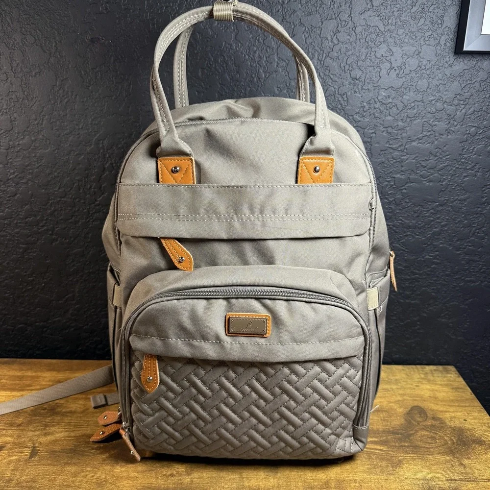 BabbleRoo Diaper Bag Backpack Gray Polyester Multi-Pocket Organizer One Size